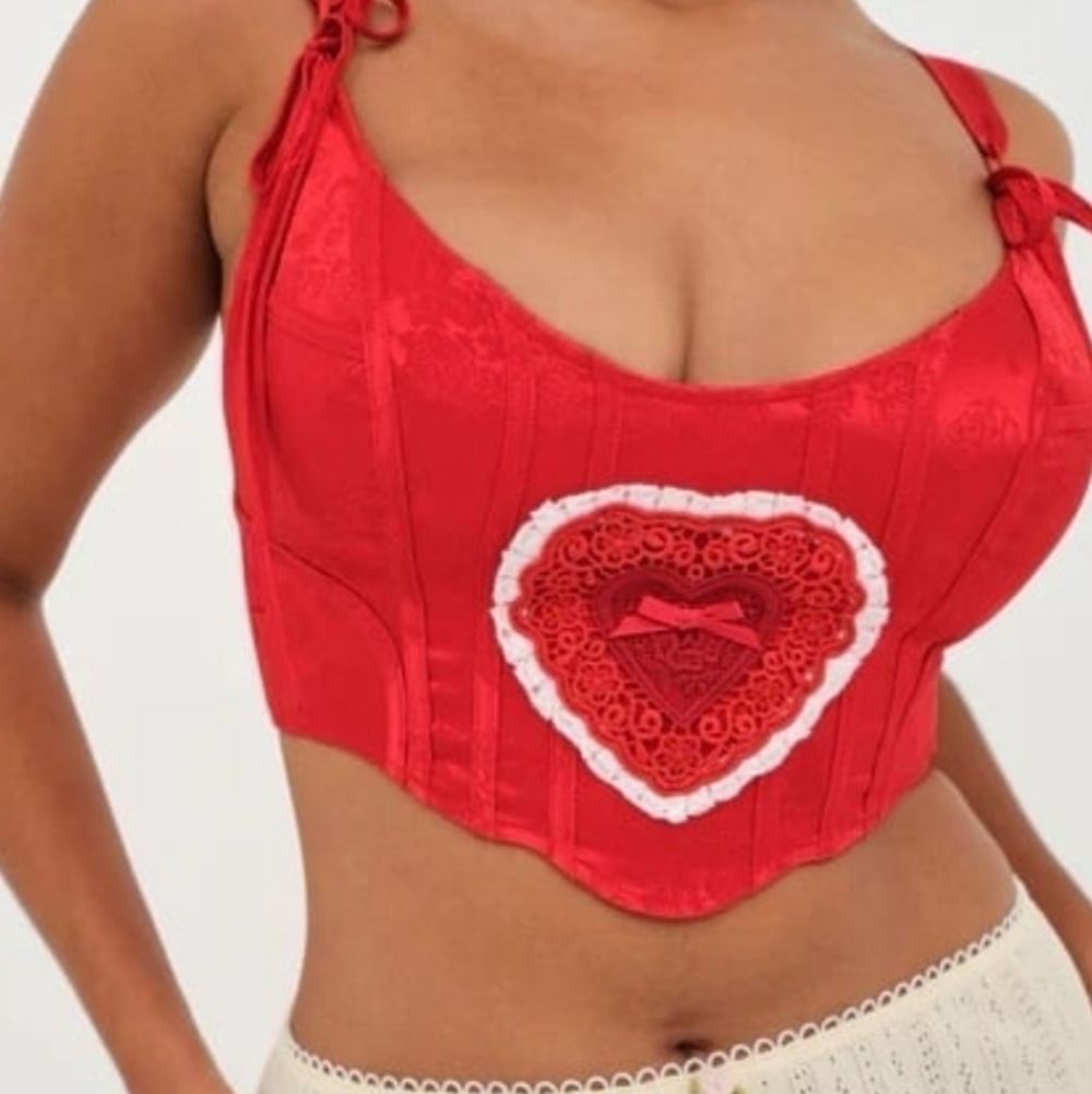 NWOT For Love & Lemons Velma Red Heart Bustier Size Medium